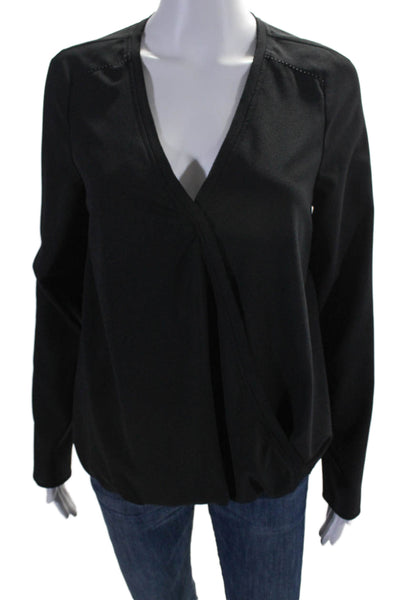 Cooper & Ella Womens Long Sleeve V Neck Draped Blouse Black Size Small