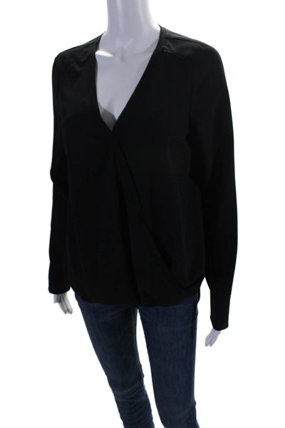 Cooper & Ella Womens Long Sleeve V Neck Draped Blouse Black Size Small