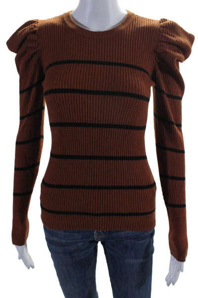 7 For All Mankind Womens Pointed Shoulder Striped Sweatshirt Brown Size XS