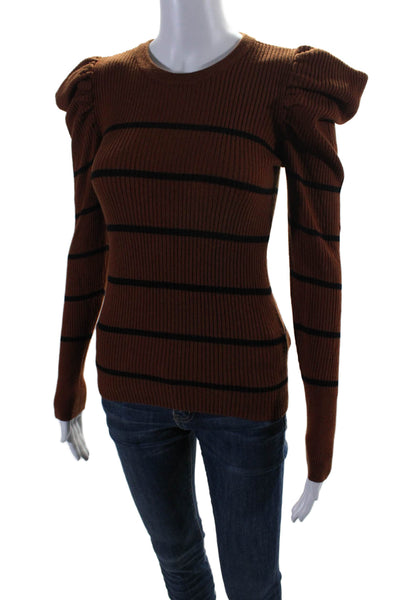 7 For All Mankind Womens Pointed Shoulder Striped Sweatshirt Brown Size XS