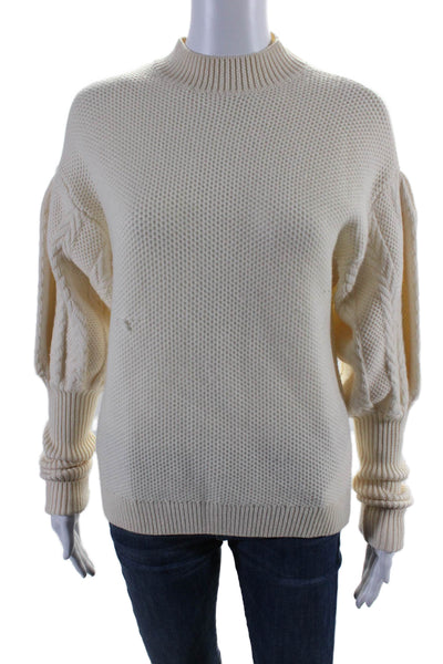 Jonathan Simkhai Womens Oversized Cable Knit Trim Crew Neck Sweater White Small