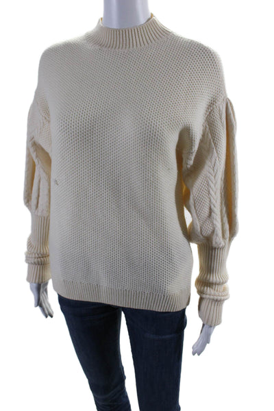 Jonathan Simkhai Womens Oversized Cable Knit Trim Crew Neck Sweater White Small