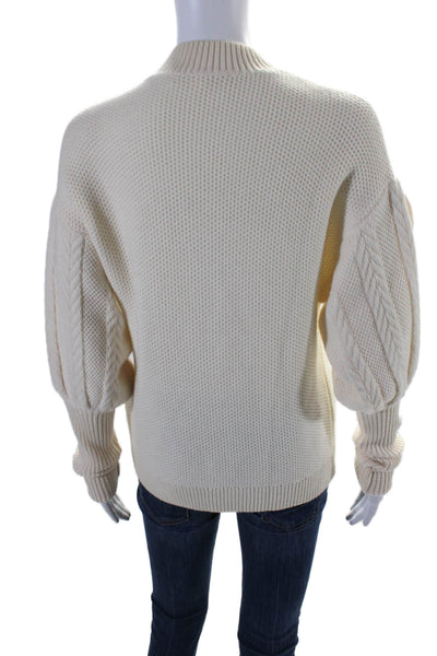 Jonathan Simkhai Womens Oversized Cable Knit Trim Crew Neck Sweater White Small