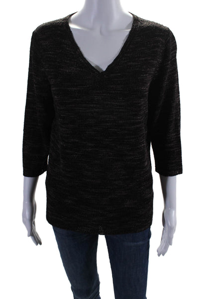 Duna Womens Half Sleeve V Neck Oversized Knit Top Shirt Gray Size Small