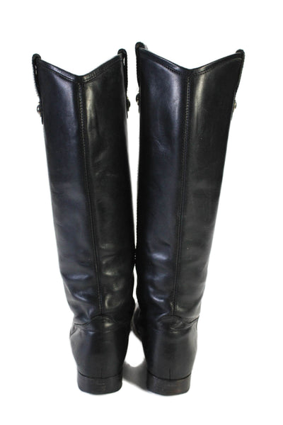 Frye Womens Slip On Block Heel Round Toe Knee High Boots Black Leather Size 7