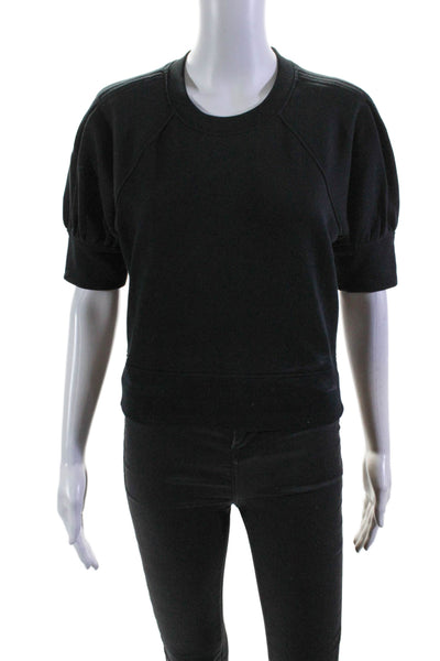 Frame Womens Cotton Solid Black Crew Neck Short Sleeve Blouse Top Size XS