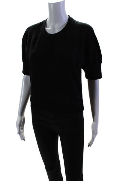 Frame Womens Cotton Solid Black Crew Neck Short Sleeve Blouse Top Size XS