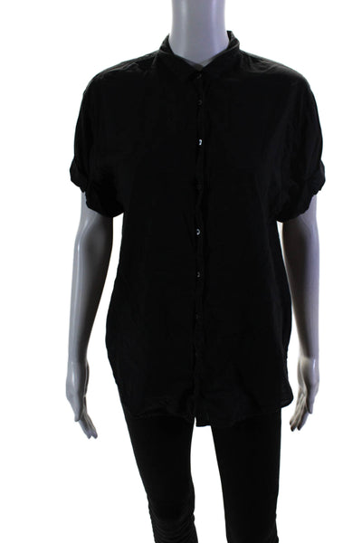 Xirena Womens Short Sleeves Crew Neck Button Down Shirt Black Size Extra Small