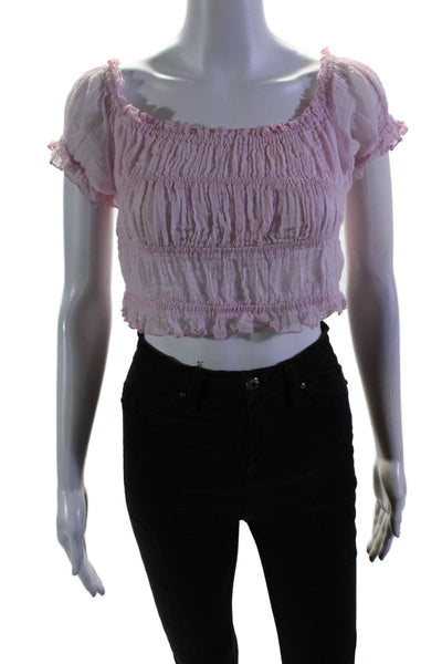 FP One by Free People Womens Cotton Pink Square Neck Short Sleeve Crop Top SizeM