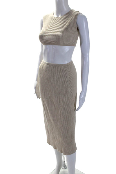 Everyday Womens Rib Knit Elastic Waist Long Sleeveless Skirt Set Beige Size XS