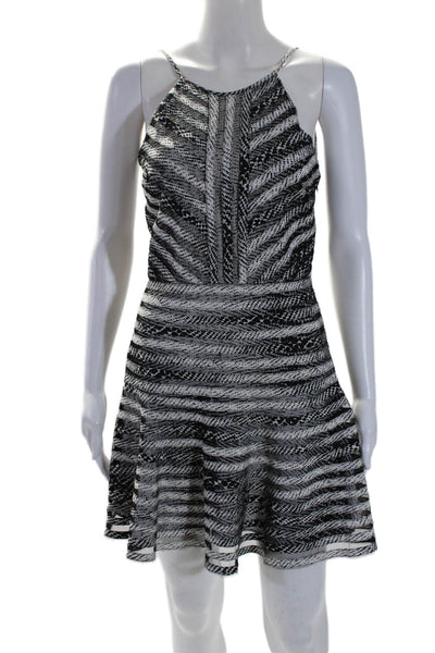 Parker Womens Side Zip Mesh Snakeskin Printed Mini Silk Dress White Black XS