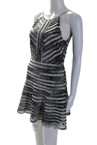 Parker Womens Side Zip Mesh Snakeskin Printed Mini Silk Dress White Black XS