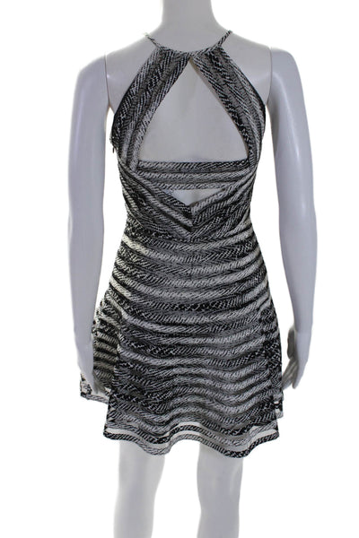 Parker Womens Side Zip Mesh Snakeskin Printed Mini Silk Dress White Black XS