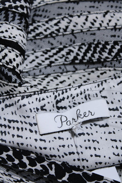 Parker Womens Side Zip Mesh Snakeskin Printed Mini Silk Dress White Black XS