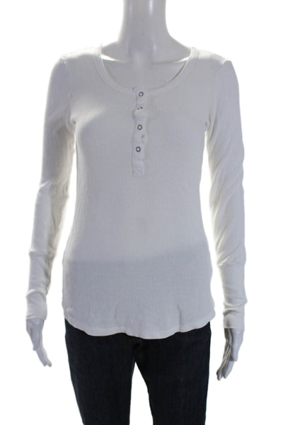 Splendid Womens Long Sleeve Four Button Waffle Knit Shirt White Size Small