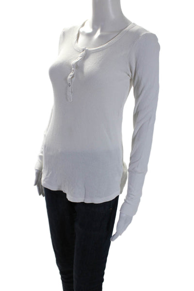 Splendid Womens Long Sleeve Four Button Waffle Knit Shirt White Size Small