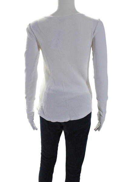 Splendid Womens Long Sleeve Four Button Waffle Knit Shirt White Size Small