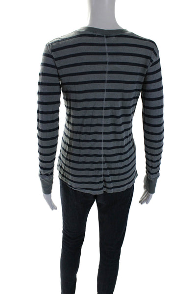 Stateside Womens Long Sleeve Scoop Neck Striped Knit Shirt Gray Blue Size Small