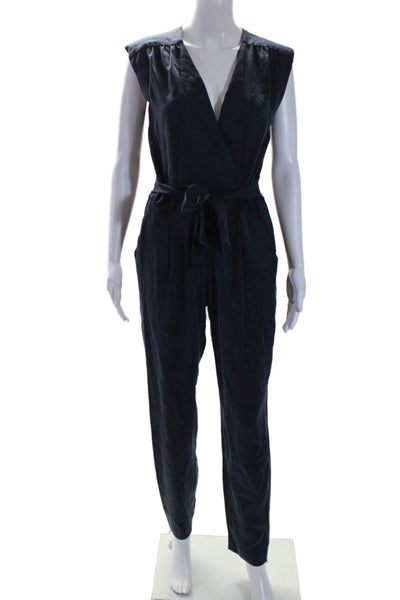 Rebecca Taylor Womens Belted V-Neck Sleeveless Hook Closure Jumpsuit Navy Size 2