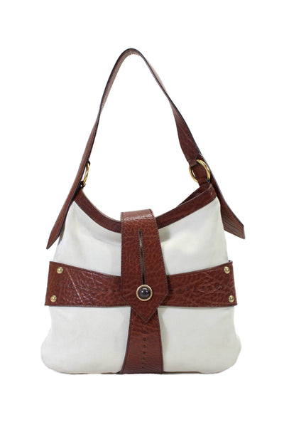 Yves Saint Laurent Womens Single Strap Byzance Shoulder Handbag White Brown