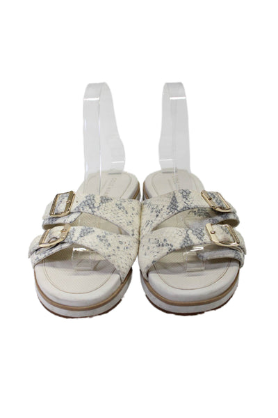 Cole Haan Grand.OS Womens White Snakeskin Print Double Strap Slides Shoes Size7B