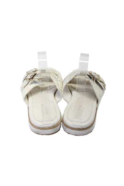 Cole Haan Grand.OS Womens White Snakeskin Print Double Strap Slides Shoes Size7B