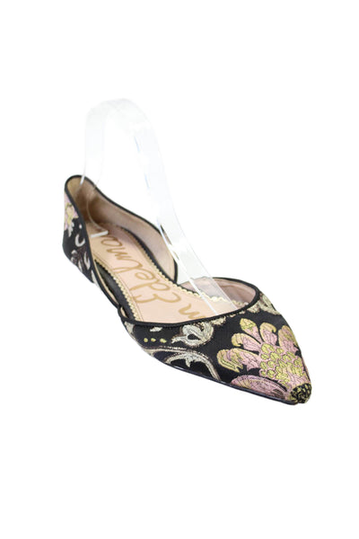 Sam Edelman Womens Black Floral Embroidered Flat D'Orsay Shoes Size 8.5