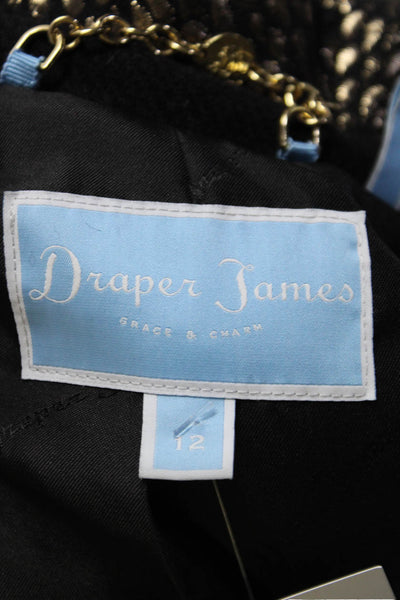 Draper James Womens Wool Blend Black Gold Printed Long Sleeve Jacket Size 12