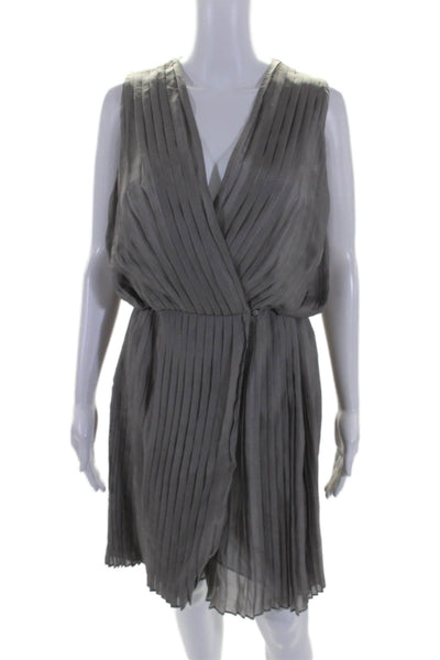 Robert Rodriguez Womens Silk Taupe Pleated V-neck Sleeveless Shift Dress Size 4