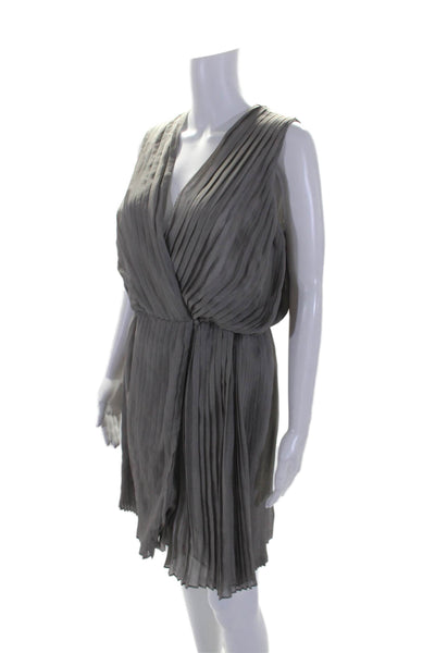 Robert Rodriguez Womens Silk Taupe Pleated V-neck Sleeveless Shift Dress Size 4