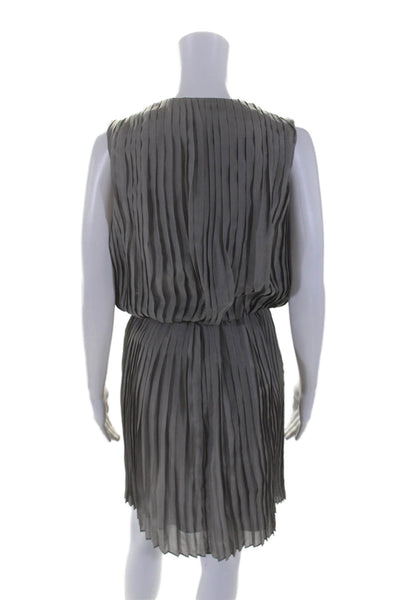 Robert Rodriguez Womens Silk Taupe Pleated V-neck Sleeveless Shift Dress Size 4