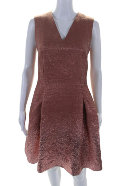 Fendi Womens Glittery Pink Wool Blend V-Neck Sleeveless Shift Dress Size 40