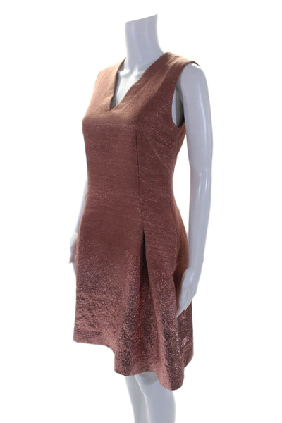 Fendi Womens Glittery Pink Wool Blend V-Neck Sleeveless Shift Dress Size 40