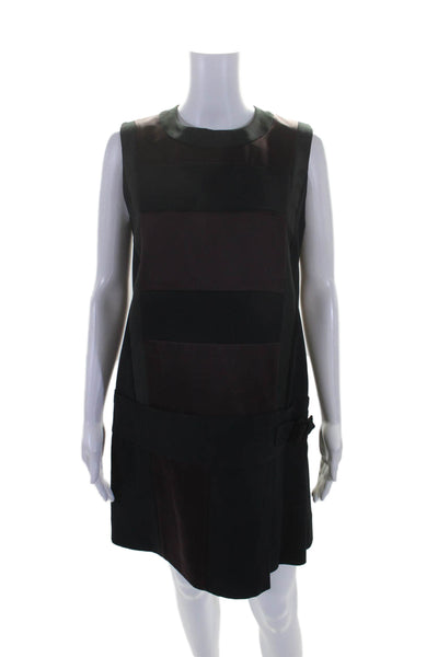 Victoria Victoria Beckham Womens Maroon Color Block Crew Neck A-Line Dress SizeM