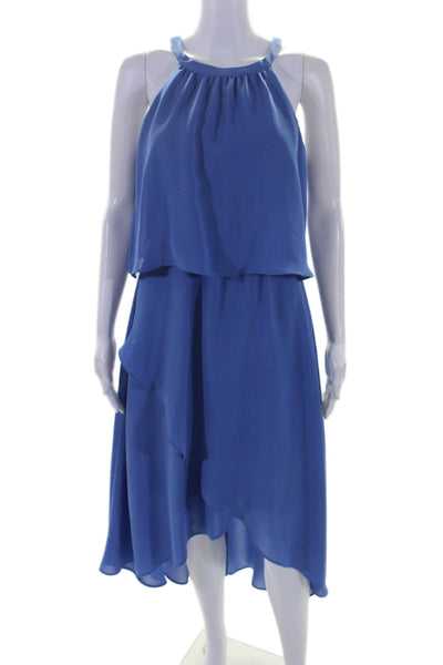 Saks Fifth Avenue Womens Blue Ruffle Layered Sleeveless Shift Dress Size 4