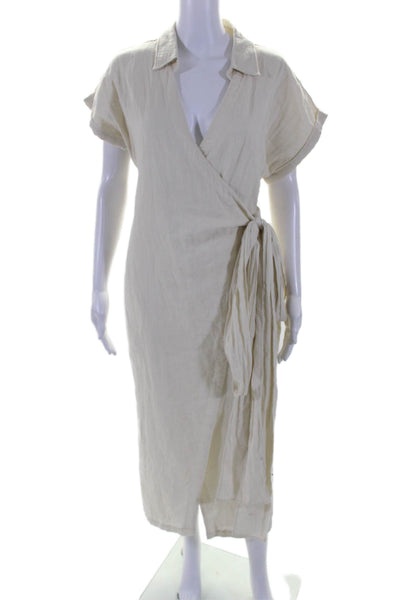 L'Academie Womens Cotton White Collar V-neck Short Sleeve Wrap Dress Size 2