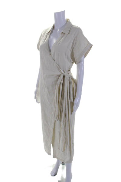 L'Academie Womens Cotton White Collar V-neck Short Sleeve Wrap Dress Size 2