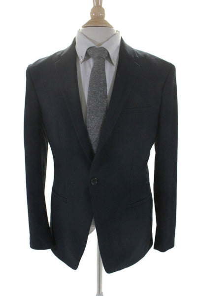 Zara Mens Navy Blue One Button Faux Pockets Long Sleeve Blazer Size 38