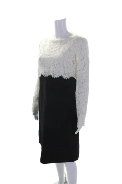 Valentino Womens Back Zip Long Sleeve Lace Top Shift Dress White Black IT 46