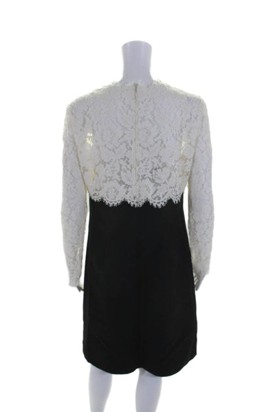 Valentino Womens Back Zip Long Sleeve Lace Top Shift Dress White Black IT 46