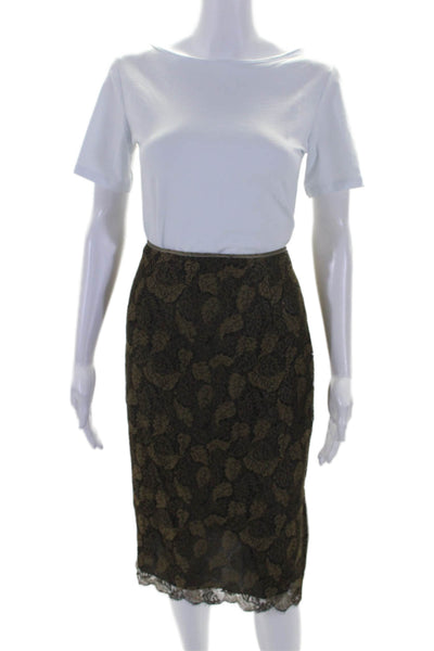 Worth Womens Side Zip Knee Length Lace Overlay Pencil Skirt Brown Size 10