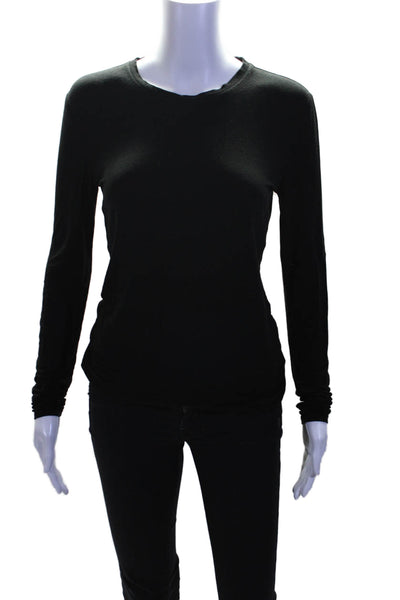 Kit And Ace Womens Solid Black Crew Neck Long Sleeve Blouse Top Size XS