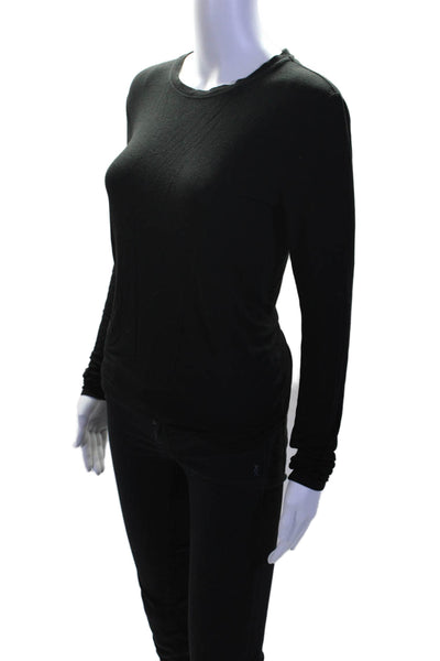 Kit And Ace Womens Solid Black Crew Neck Long Sleeve Blouse Top Size XS