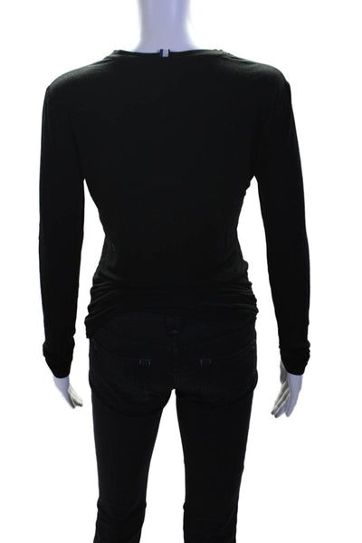 Kit And Ace Womens Solid Black Crew Neck Long Sleeve Blouse Top Size XS