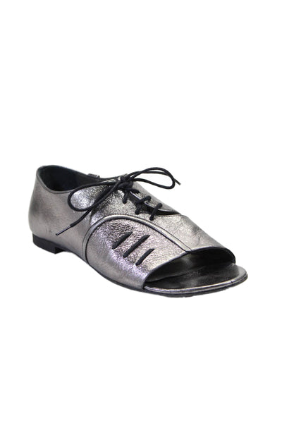 Keyman Design Womens Dark Silver Lace Up Open Toe Flat Shoes Size 7