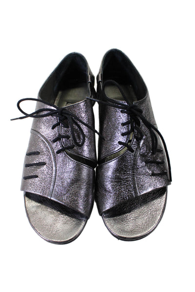 Keyman Design Womens Dark Silver Lace Up Open Toe Flat Shoes Size 7