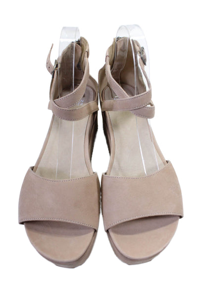 Eileen Fisher Womens Nubuck Open Toe Platform Ankle Strap Sandals Beige Size 10