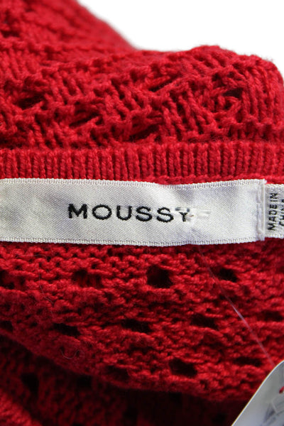 Moussy Women's Tassel Long Sleeves Open Knit Cropped Sweater Red Size S