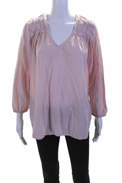 Current/Elliott Women's V-Neck Long Sleeves Cotton Blouse Light Pink Size 1