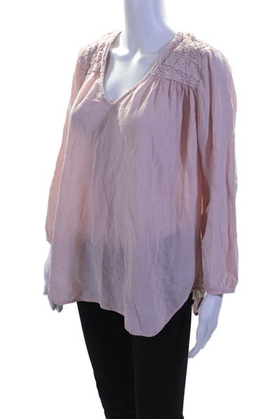 Current/Elliott Women's V-Neck Long Sleeves Cotton Blouse Light Pink Size 1